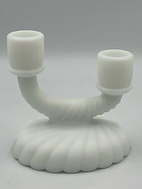 Vintage Imperial Milk Glass White Swirling Double Arm Candle Holder